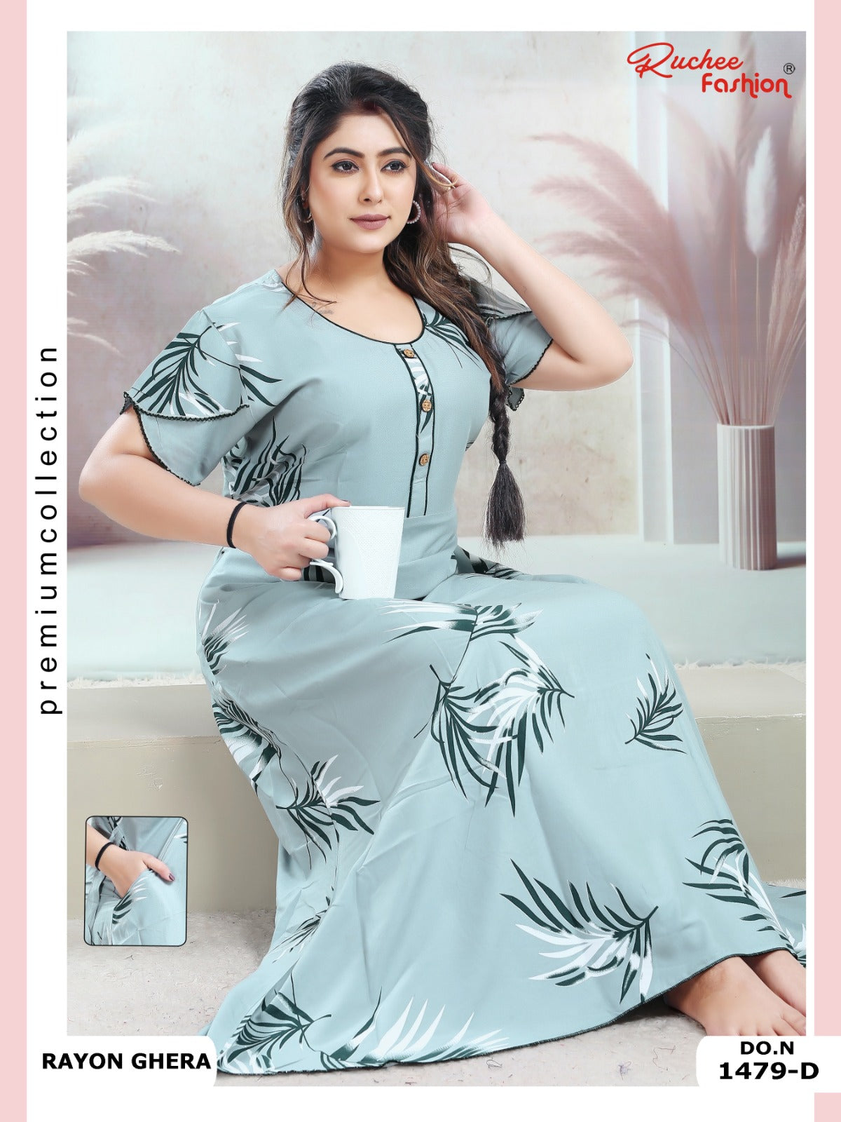 Rayon Pocket 170125 Ruchee Fashion Night Gowns Manufacturer Ahmedabad