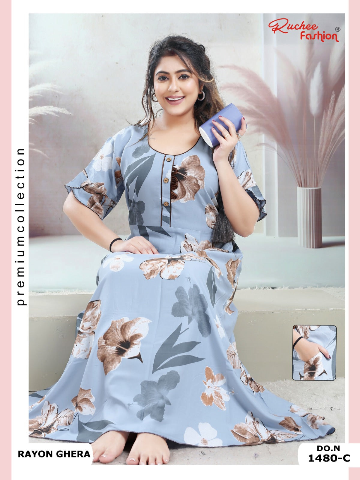 Rayon Pocket 170125 Ruchee Fashion Night Gowns Manufacturer Ahmedabad