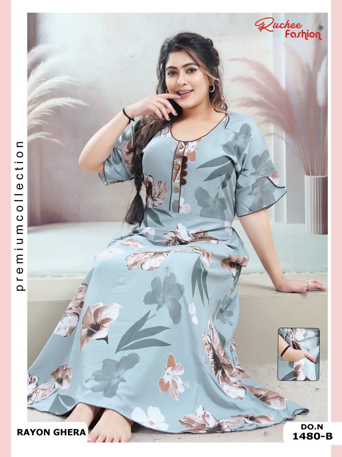 Rayon Pocket 170125 Ruchee Fashion Night Gowns Manufacturer Ahmedabad