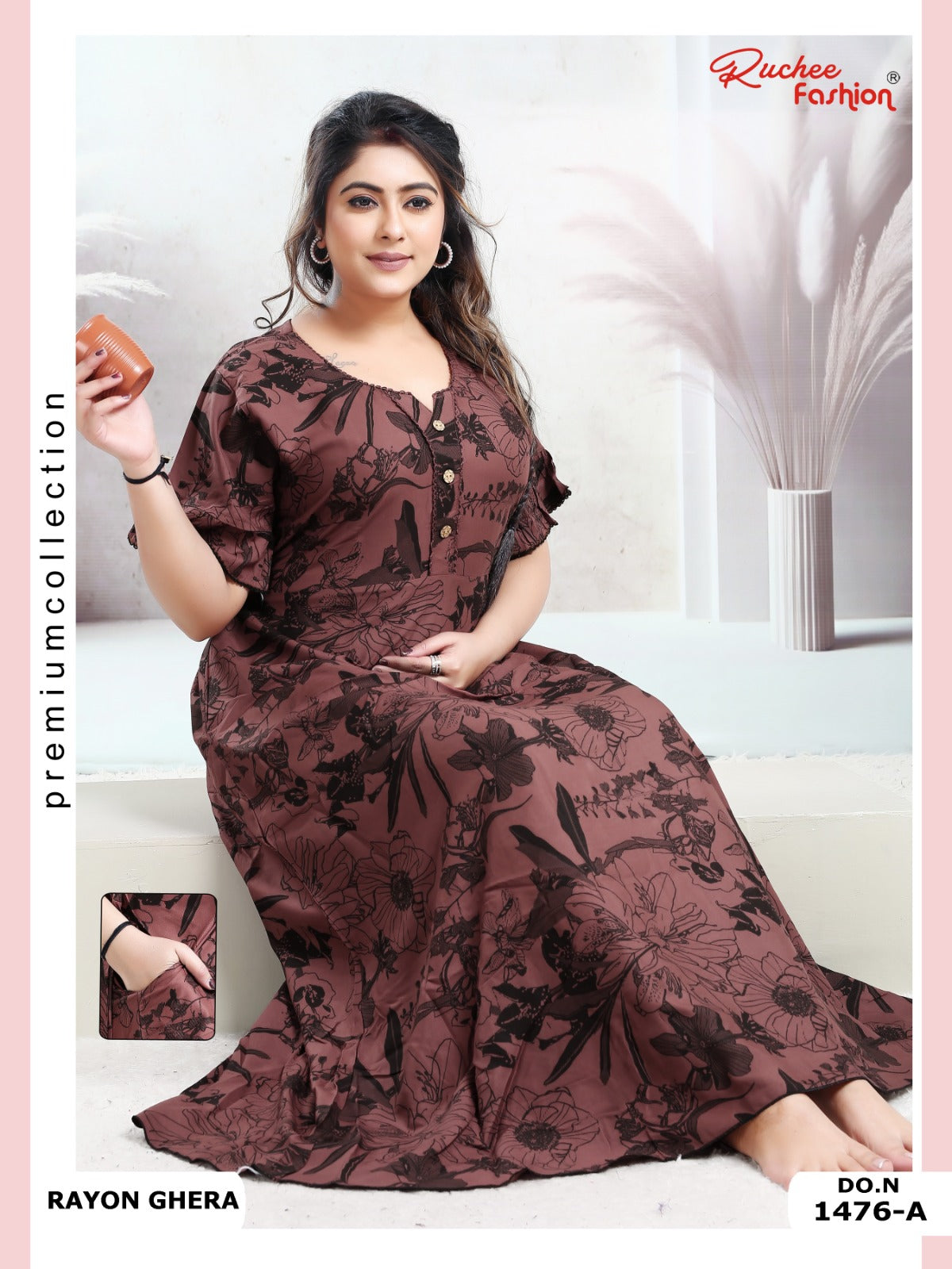 Rayon Pocket 170125 Ruchee Fashion Night Gowns Manufacturer Ahmedabad