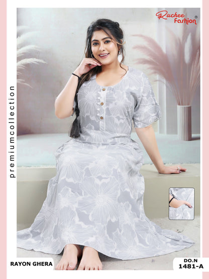Rayon Pocket 170125 Ruchee Fashion Night Gowns Manufacturer Ahmedabad