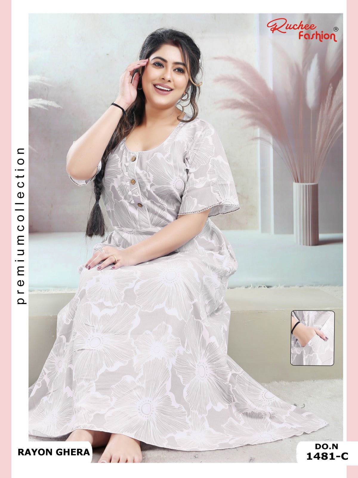 Rayon Pocket 170125 Ruchee Fashion Night Gowns Manufacturer Ahmedabad