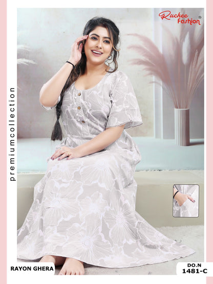 Rayon Pocket 170125 Ruchee Fashion Night Gowns Manufacturer Ahmedabad