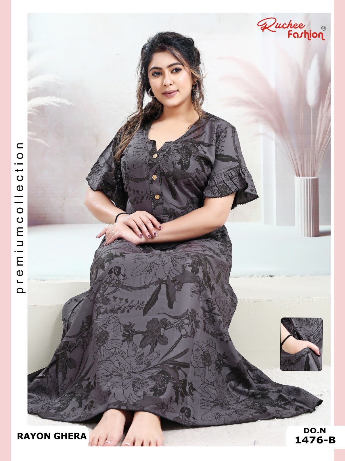 Rayon Pocket 170125 Ruchee Fashion Night Gowns Manufacturer Ahmedabad