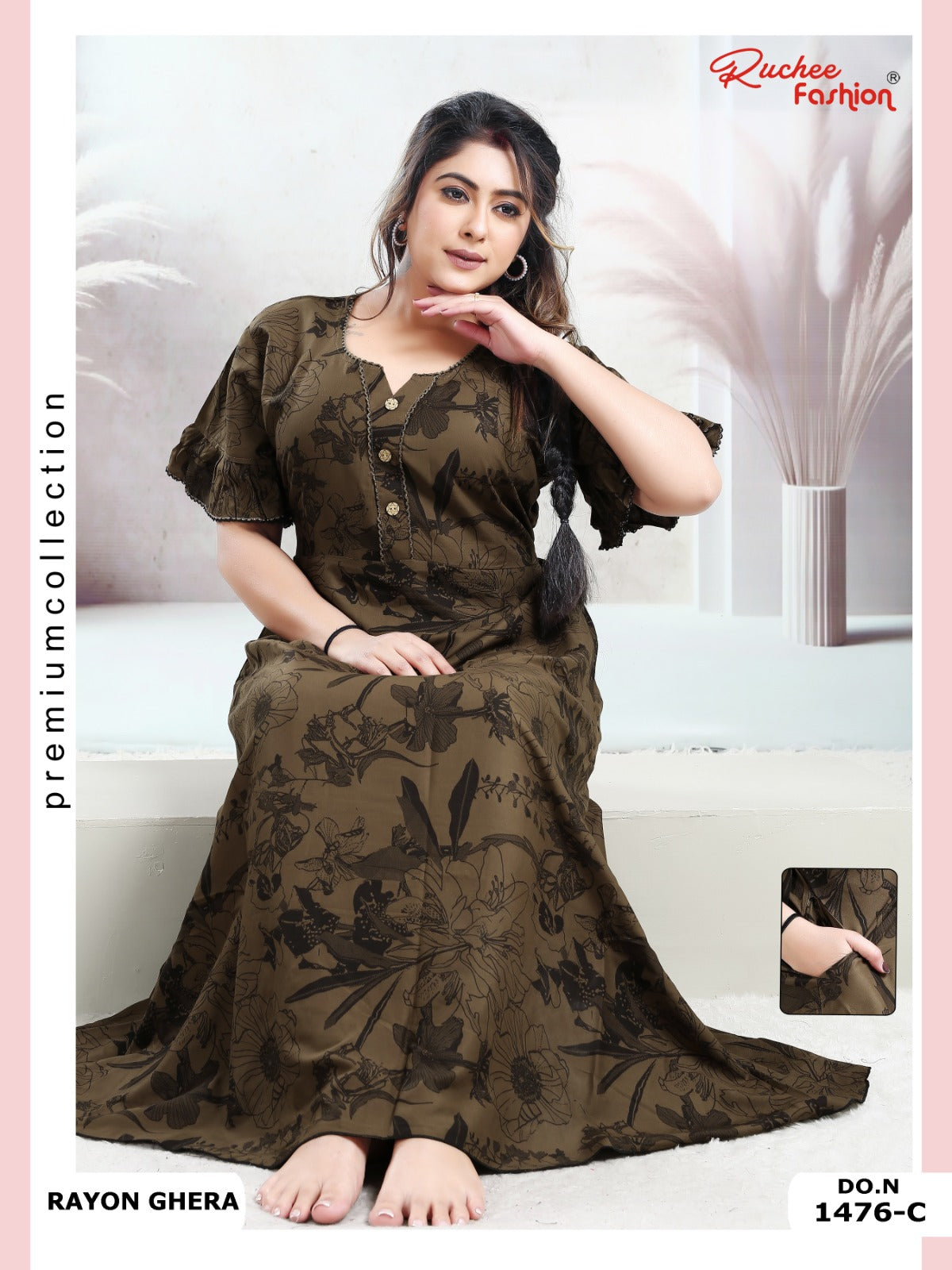 Rayon Pocket 170125 Ruchee Fashion Night Gowns Manufacturer Ahmedabad
