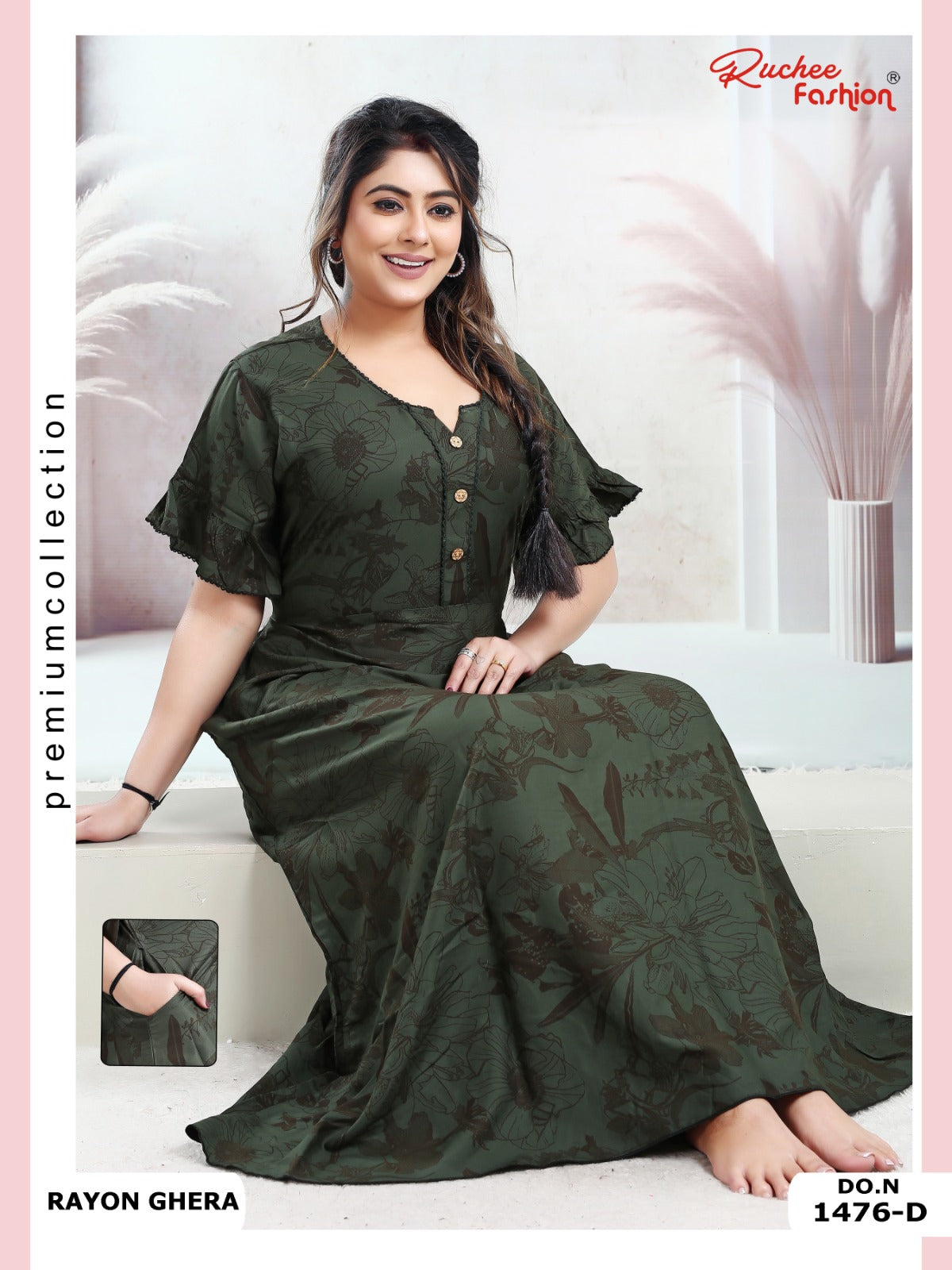 Rayon Pocket 170125 Ruchee Fashion Night Gowns Manufacturer Ahmedabad