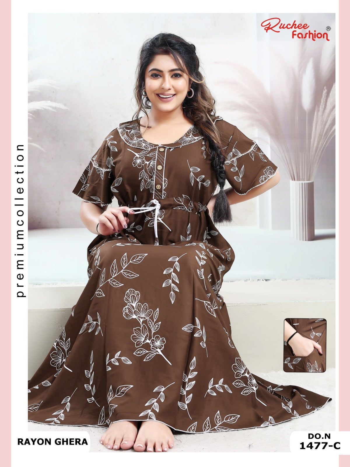 Rayon Pocket 170125 Ruchee Fashion Night Gowns Manufacturer Ahmedabad