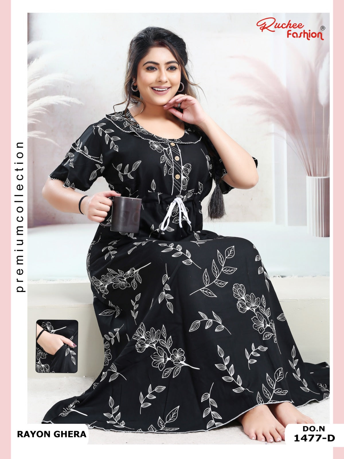Rayon Pocket 170125 Ruchee Fashion Night Gowns Manufacturer Ahmedabad