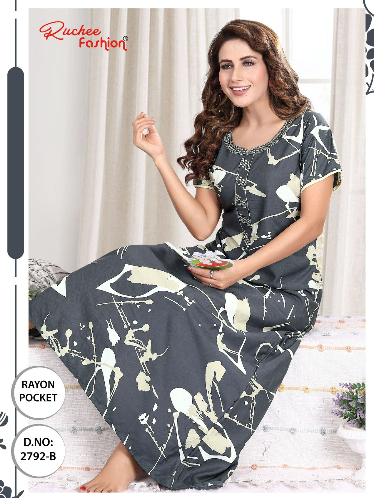 रेयॉन पॉकेट 170325 रुची फैशन नाइट गाउन थोक विक्रेता गुजरात