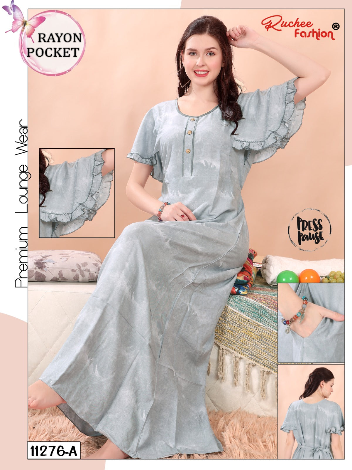 Rayon Pocket 2025 Ruchee Fashion Night Gowns Supplier India