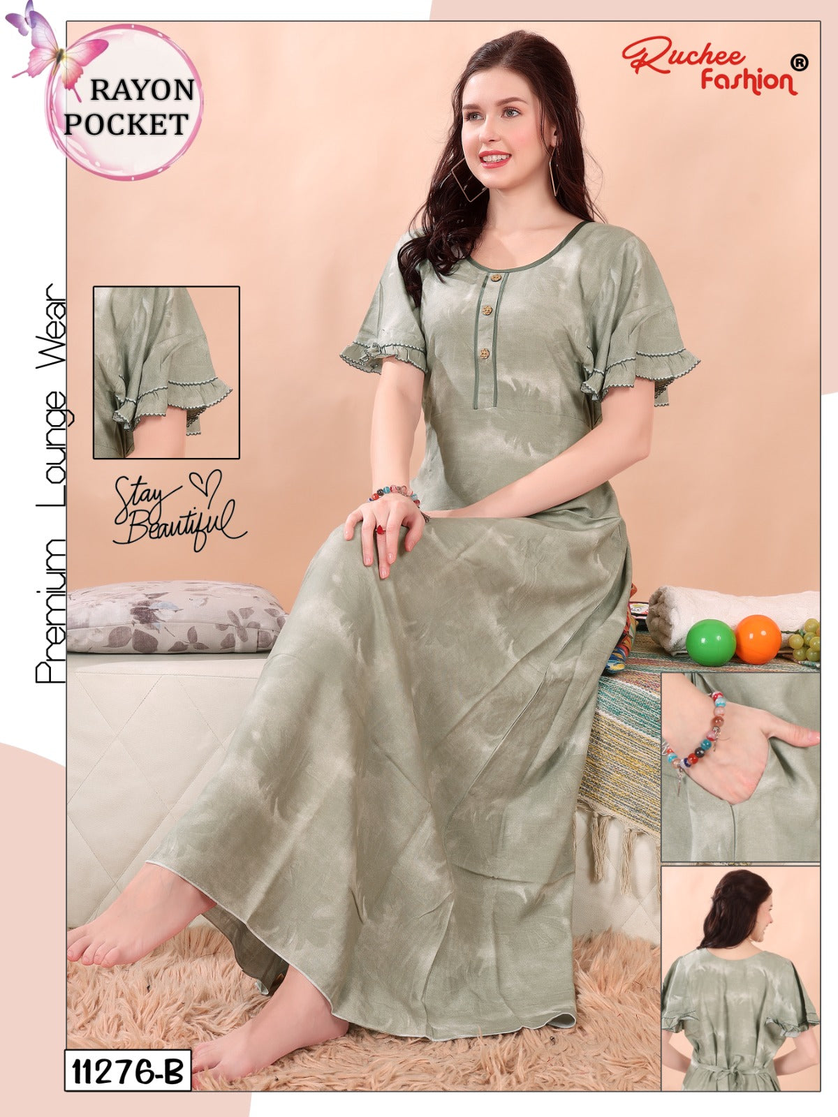Rayon Pocket 2025 Ruchee Fashion Night Gowns Supplier India