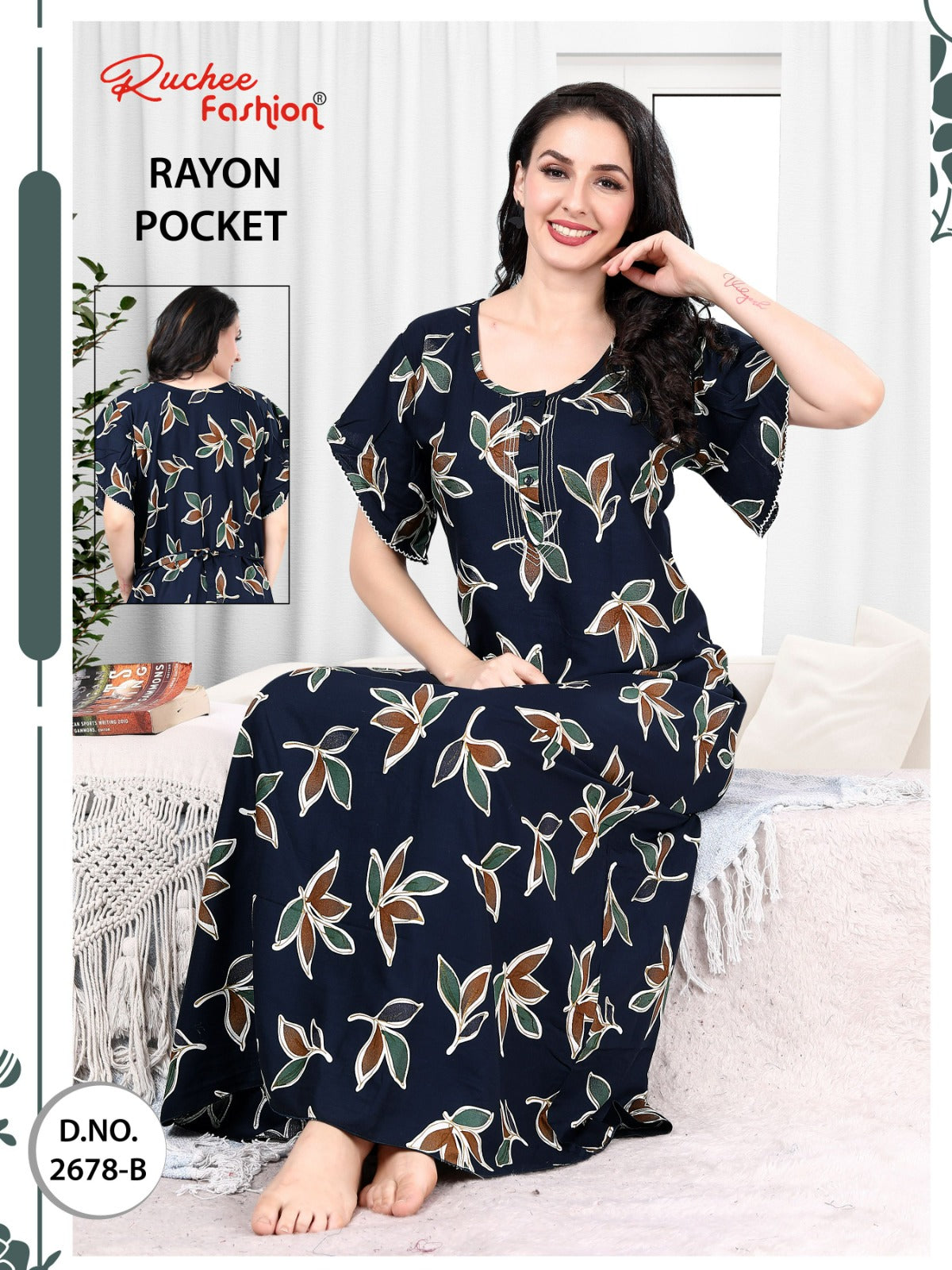 Rayon Pocket 2025 Ruchee Fashion Night Gowns Supplier India