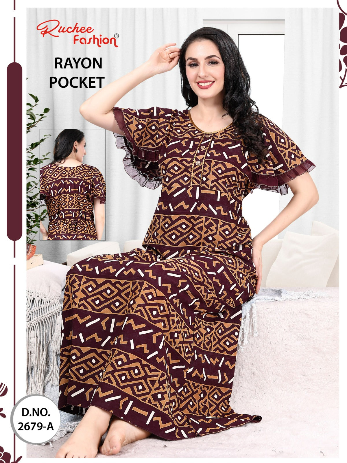 Rayon Pocket 2025 Ruchee Fashion Night Gowns Supplier India