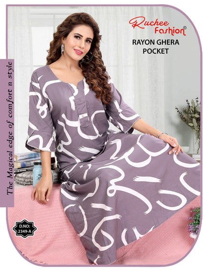Rayon Pocket 221124 Ruchee Fashion Night Gowns Wholesaler Gujarat