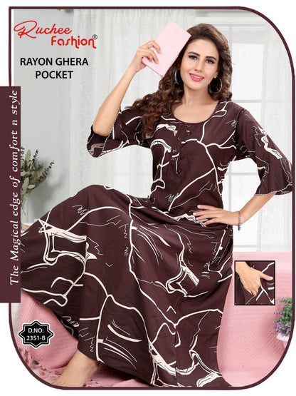 Rayon Pocket 221124 Ruchee Fashion Night Gowns Wholesaler Gujarat