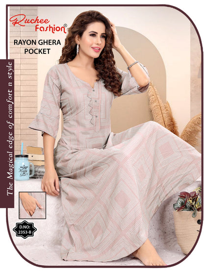 Rayon Pocket 221124 Ruchee Fashion Night Gowns Wholesaler Gujarat