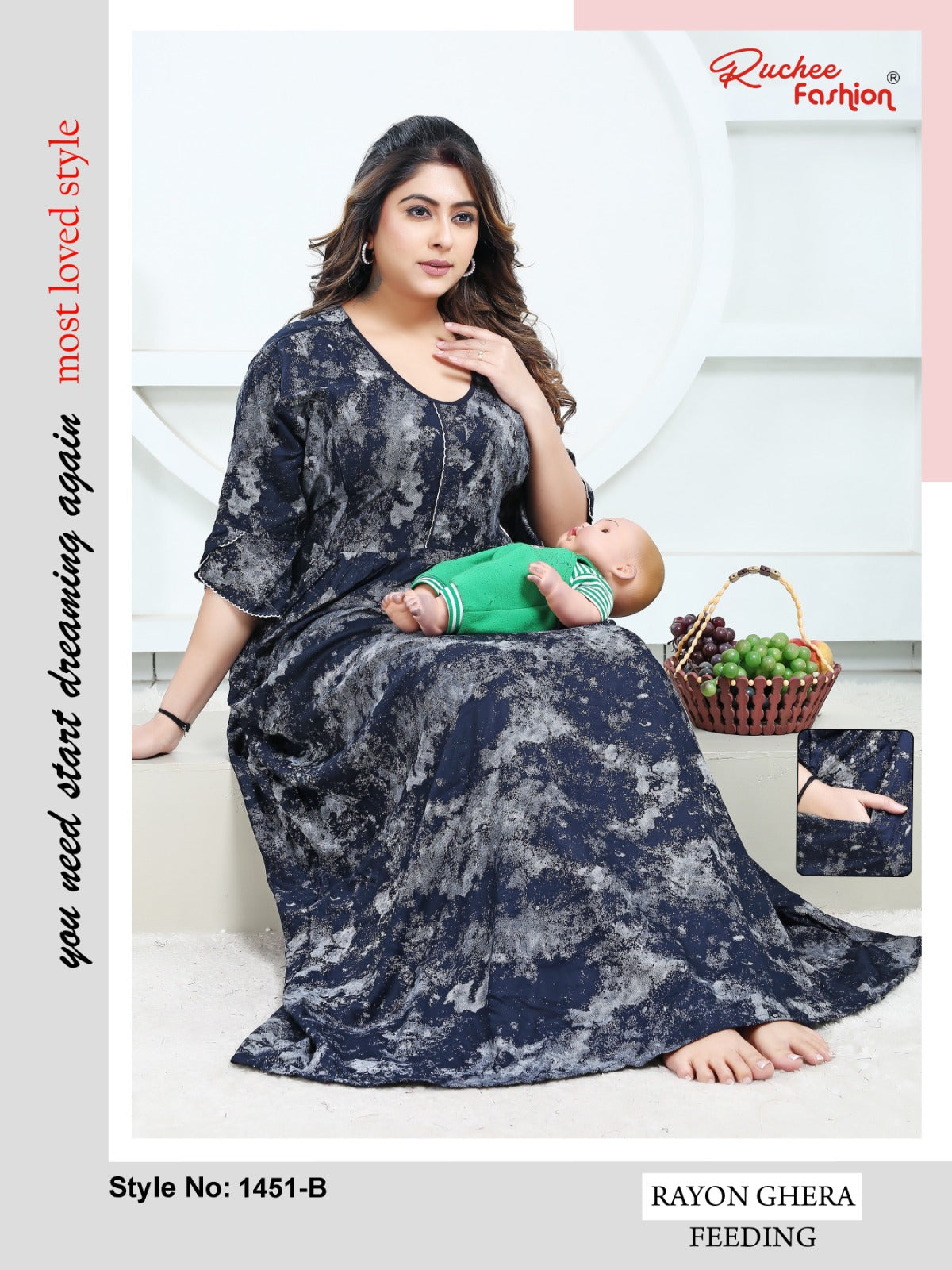 Rayon Pocket 2301 Ruchee Fashion Feeding Night Gown Wholesaler India