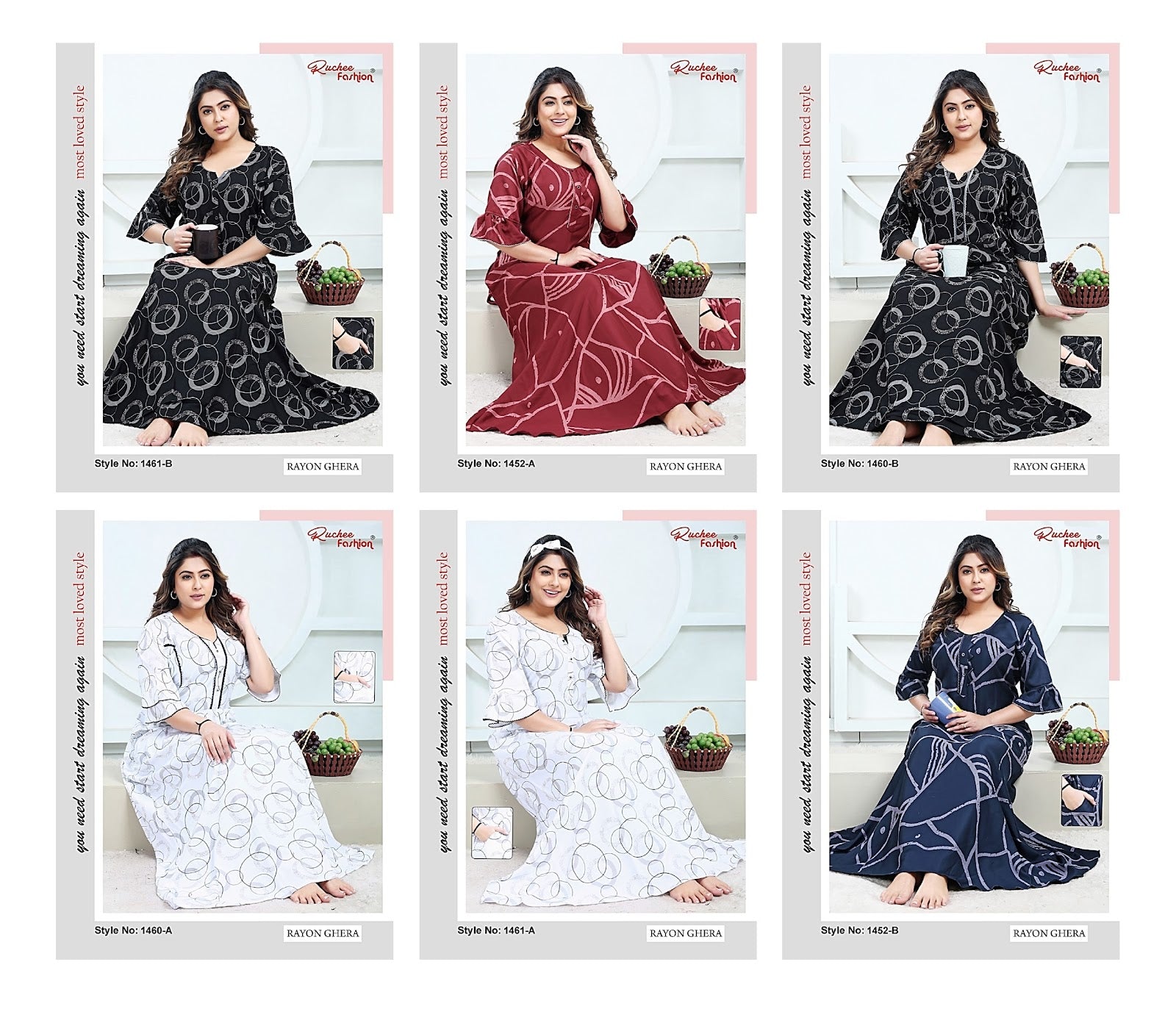 Rayon Pocket 2301 Ruchee Fashion Night Gowns Exporter