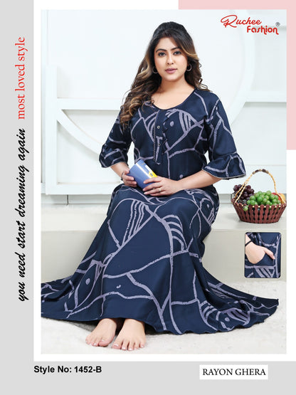 Rayon Pocket 2301 Ruchee Fashion Night Gowns Exporter