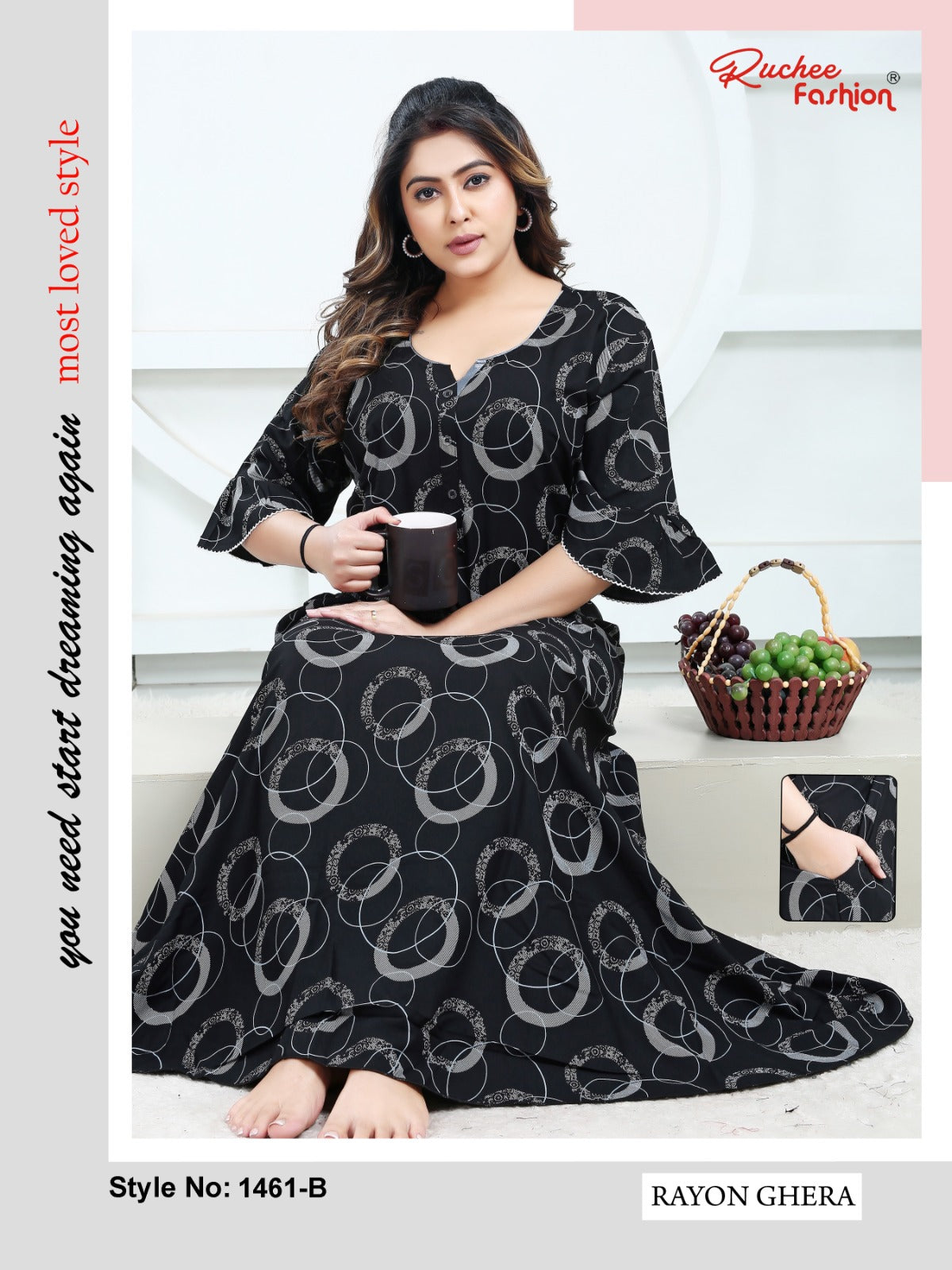 Rayon Pocket 2301 Ruchee Fashion Night Gowns Exporter