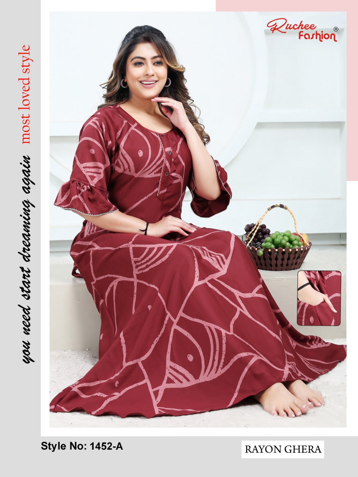 Rayon Pocket 2301 Ruchee Fashion Night Gowns Exporter