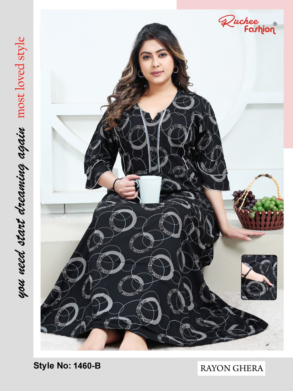 Rayon Pocket 2301 Ruchee Fashion Night Gowns Exporter