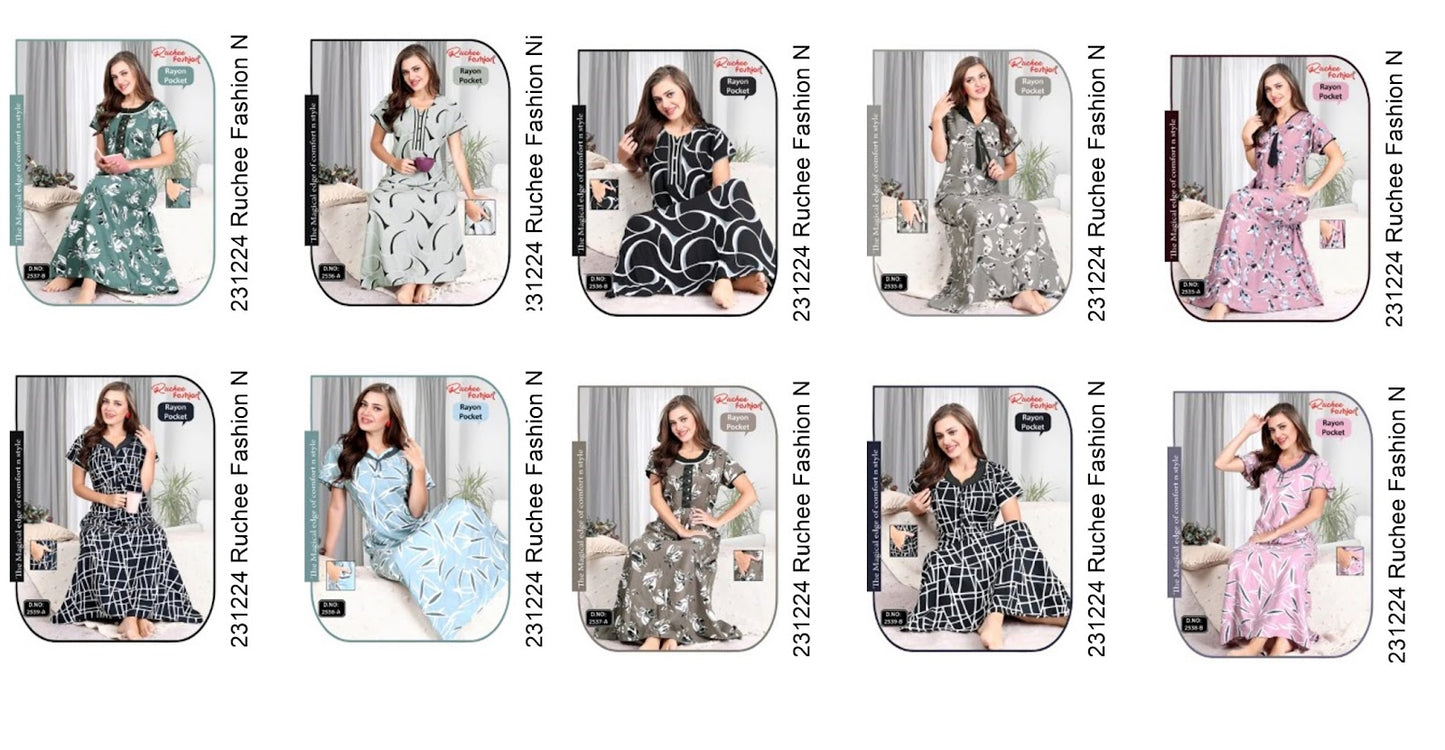 Rayon Pocket 231224 Ruchee Fashion Night Gowns Exporter Ahmedabad