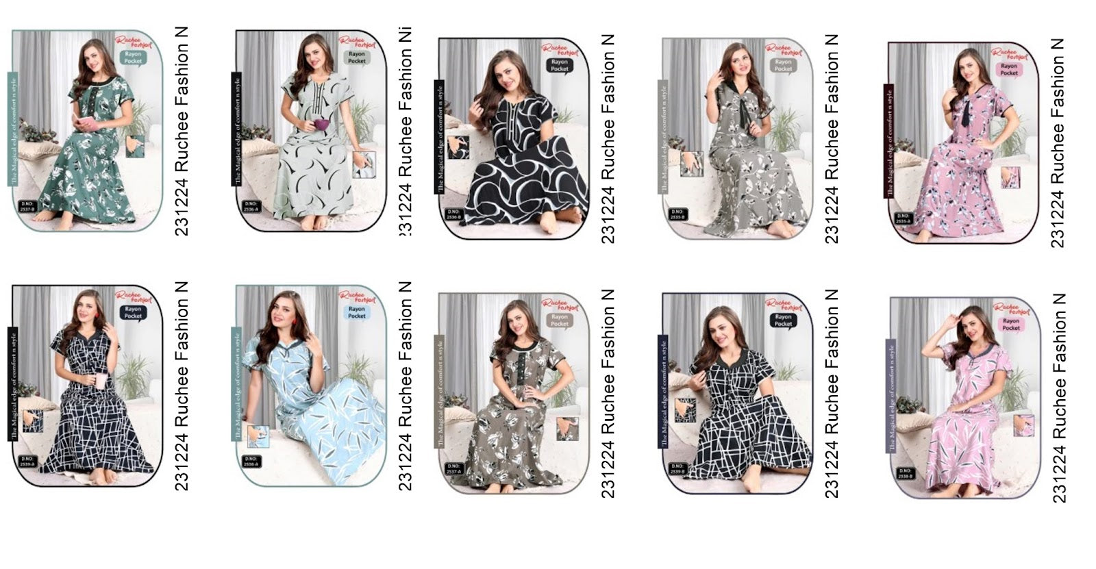 Rayon Pocket 231224 Ruchee Fashion Night Gowns Exporter Ahmedabad