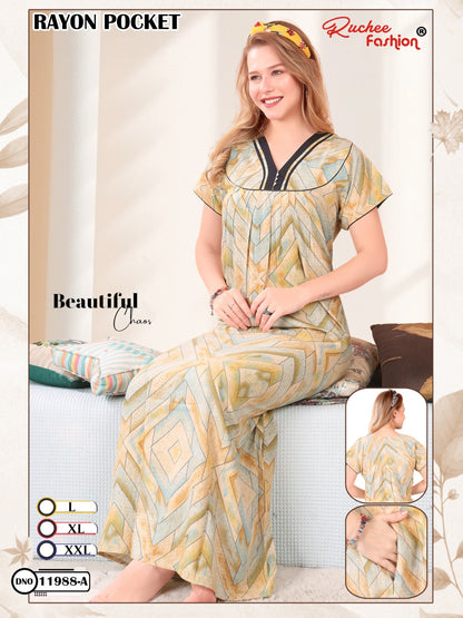 Rayon Pocket 290125 Ruchee Fashion Night Gowns Exporter India