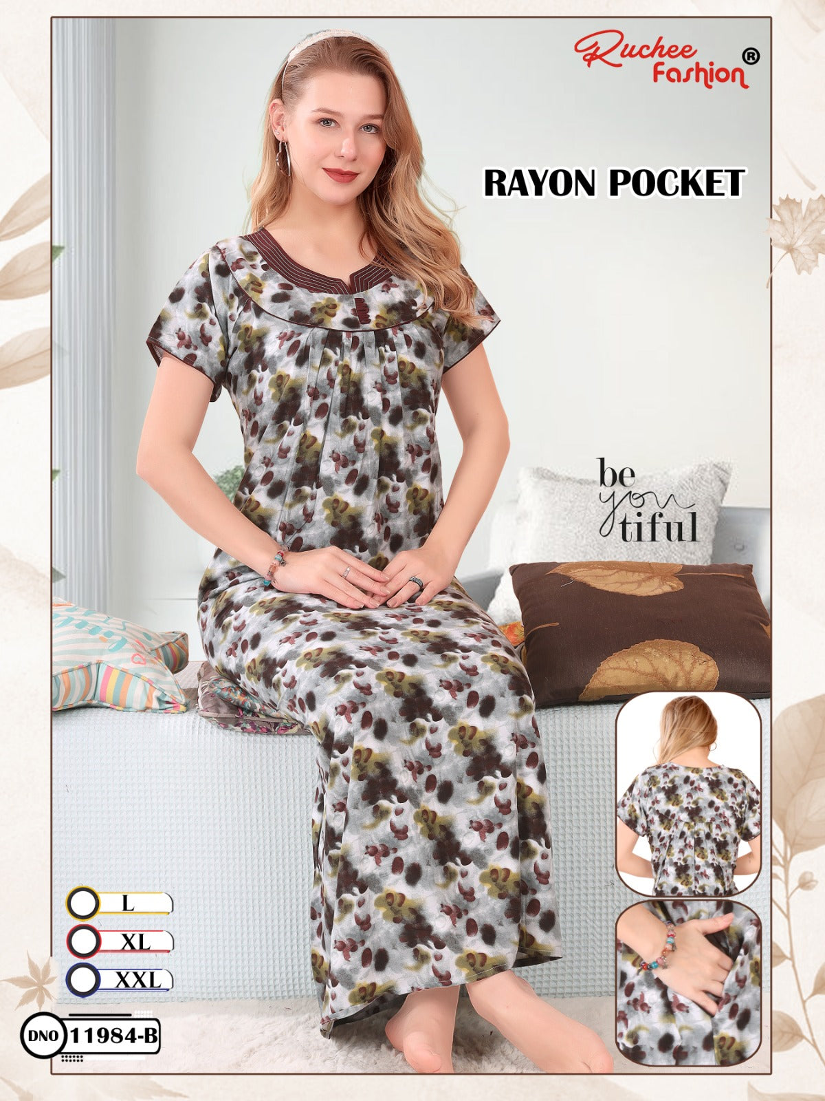 Rayon Pocket 290125 Ruchee Fashion Night Gowns Exporter India