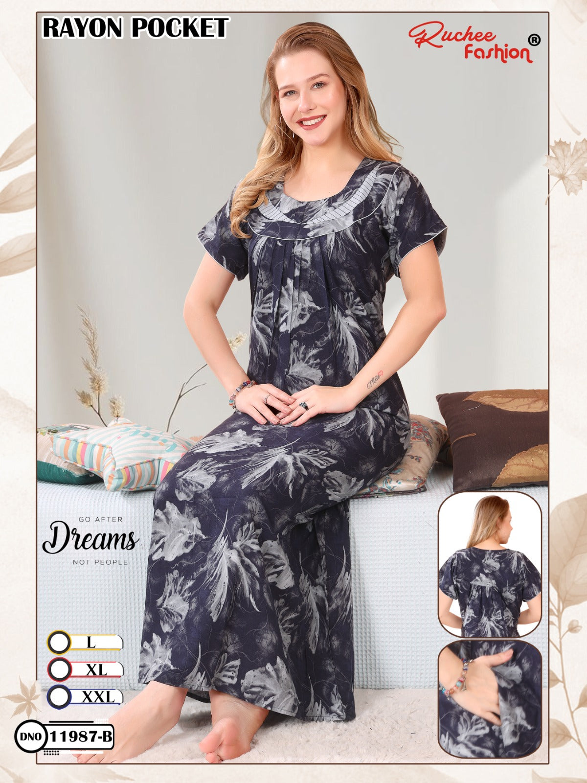 Rayon Pocket 290125 Ruchee Fashion Night Gowns Exporter India