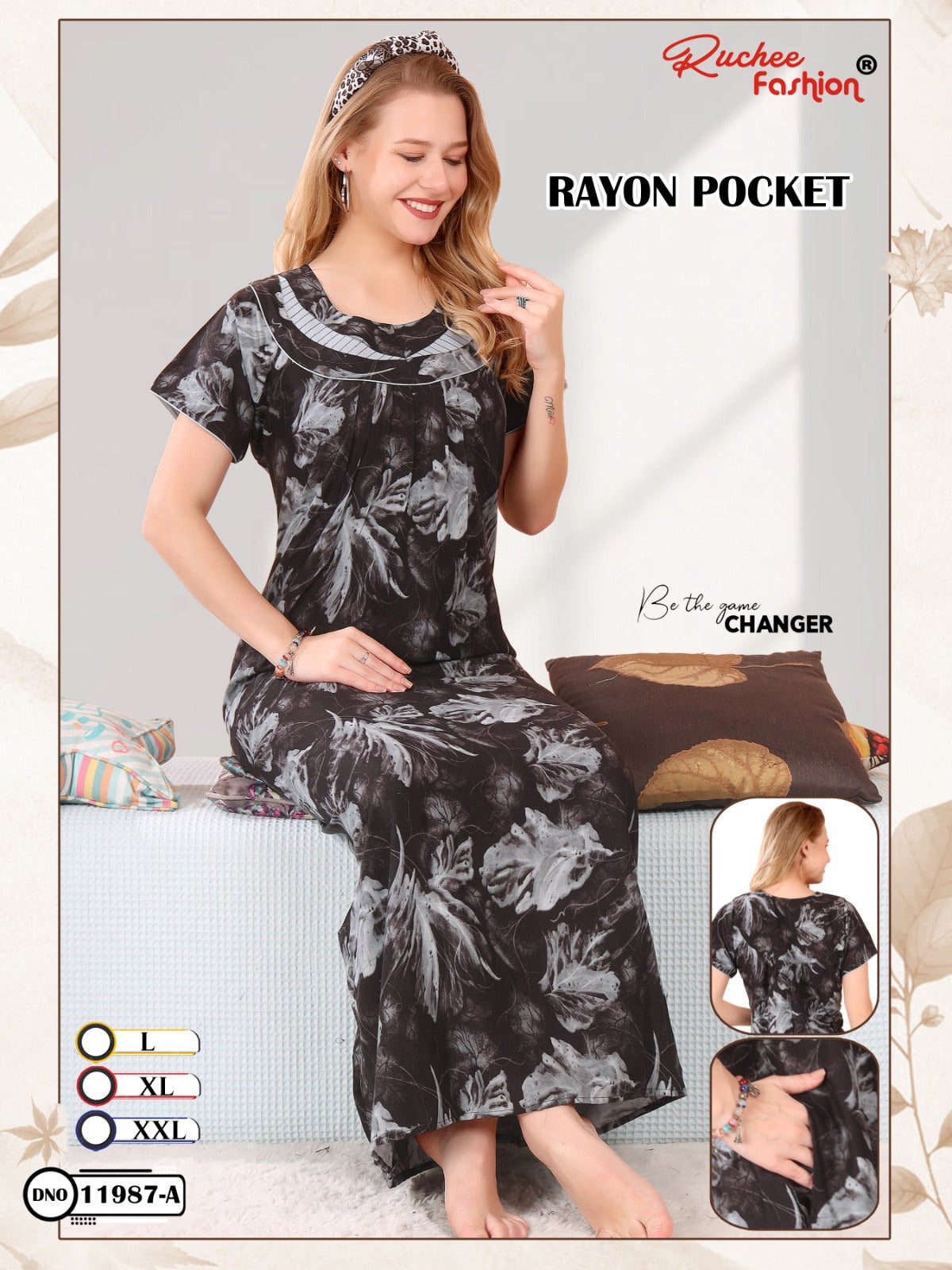 Rayon Pocket 290125 Ruchee Fashion Night Gowns Exporter India