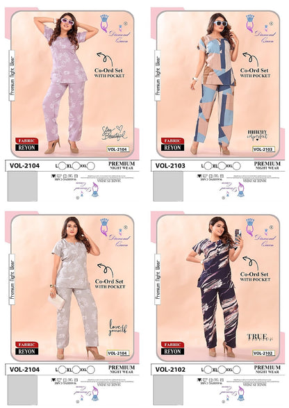 Rayon Pocket Diamond Queen Co Ord Set Wholesaler