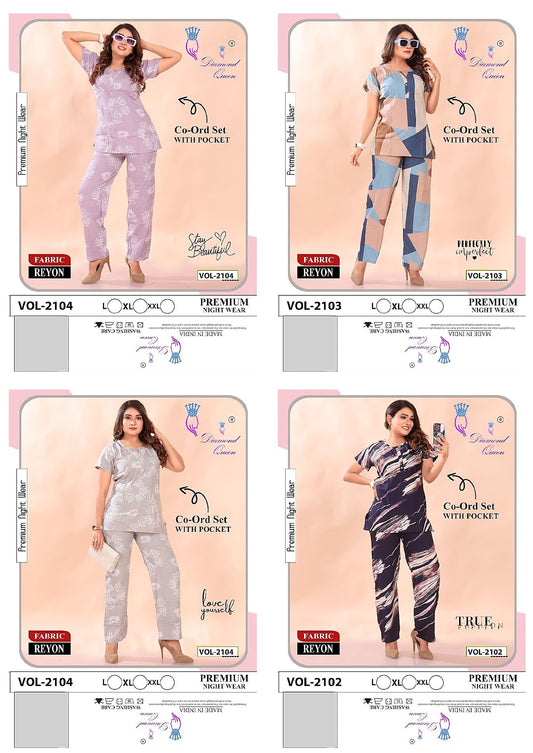 Rayon Pocket Diamond Queen Co Ord Set Wholesaler