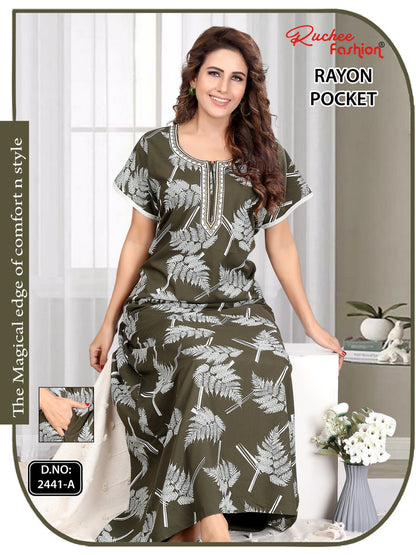 Rayon Pocket Ruchee Fashion Night Gowns Wholesale