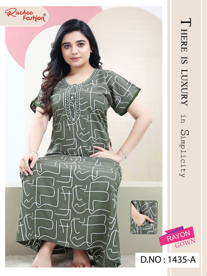 Rayon Pocket Ruchee Fashion Night Gowns Wholesale