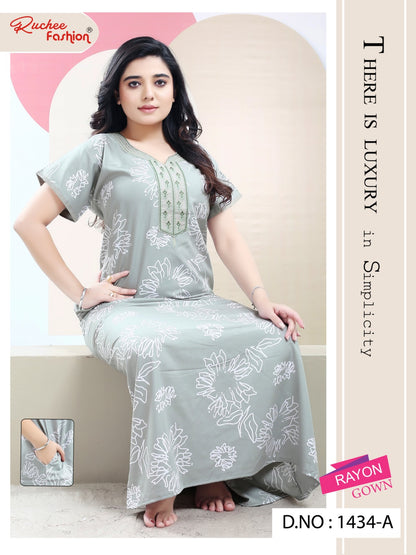 Rayon Pocket Ruchee Fashion Night Gowns Wholesale