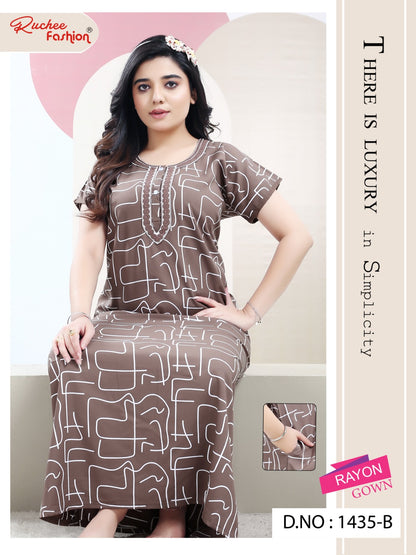 Rayon Pocket Ruchee Fashion Night Gowns Wholesale