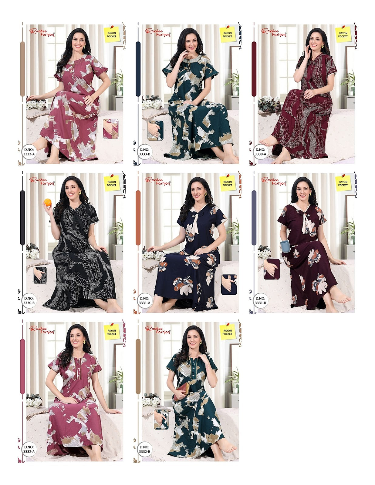 Rayon Pokcet 1206 Ruchee Fashion Rayon Night Gowns Exporter Ahmedabad