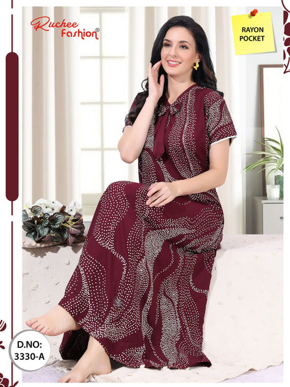 Rayon Pokcet 1206 Ruchee Fashion Rayon Night Gowns Exporter Ahmedabad