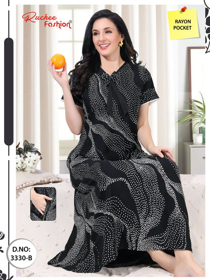 Rayon Pokcet 1206 Ruchee Fashion Rayon Night Gowns Exporter Ahmedabad