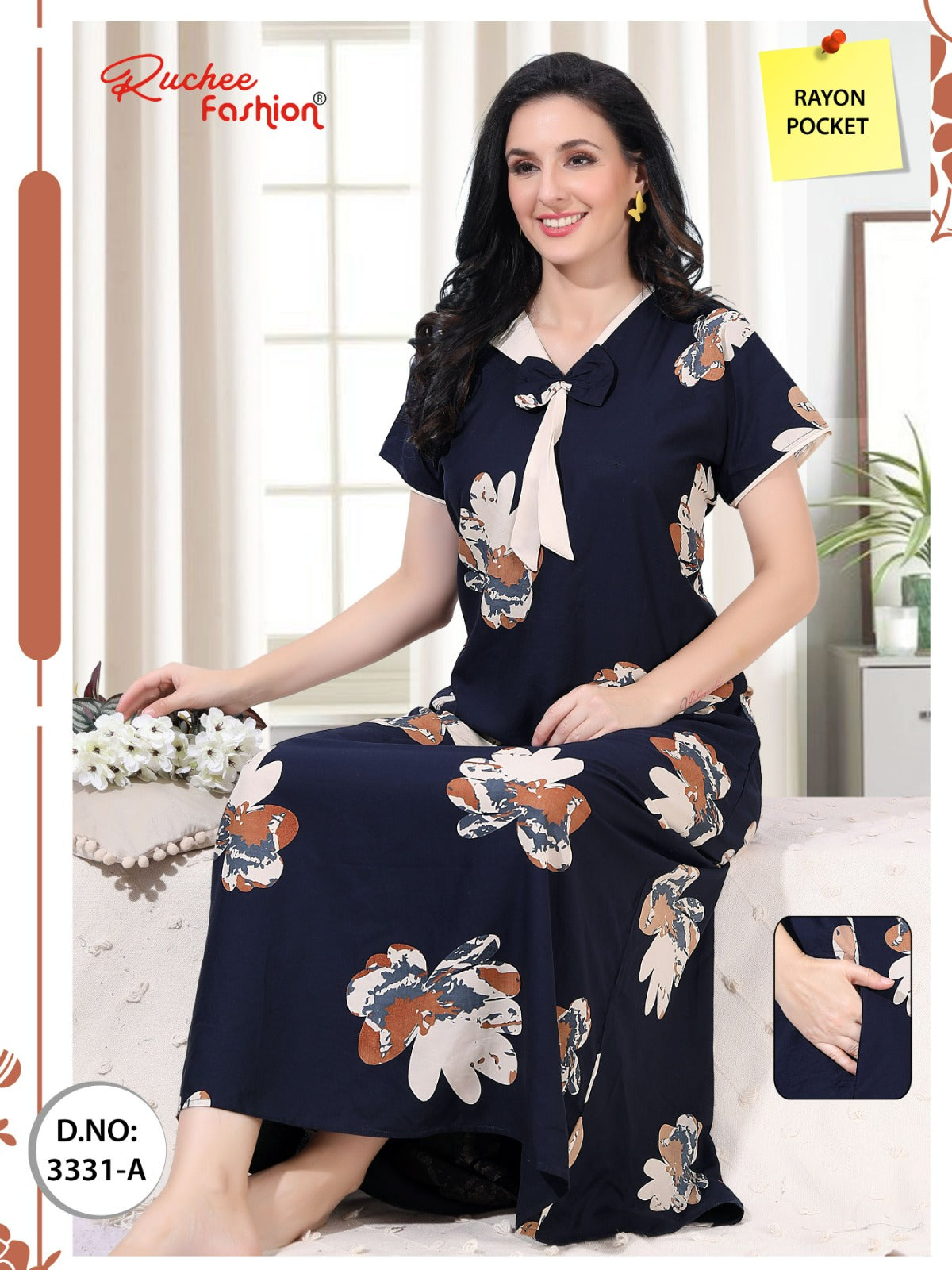 Rayon Pokcet 1206 Ruchee Fashion Rayon Night Gowns Exporter Ahmedabad