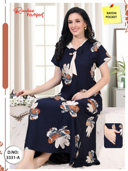 Rayon Pokcet 1206 Ruchee Fashion Rayon Night Gowns Exporter Ahmedabad