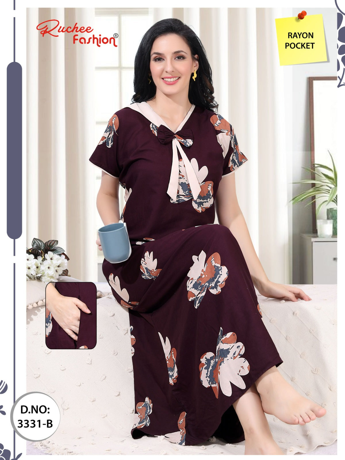 Rayon Pokcet 1206 Ruchee Fashion Rayon Night Gowns Exporter Ahmedabad