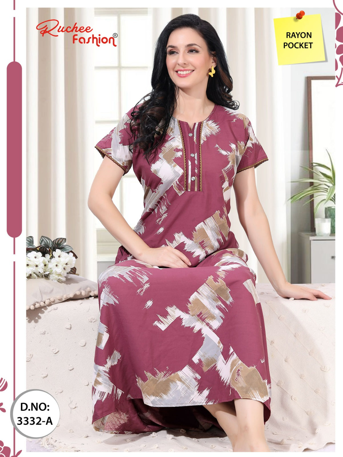 Rayon Pokcet 1206 Ruchee Fashion Rayon Night Gowns Exporter Ahmedabad