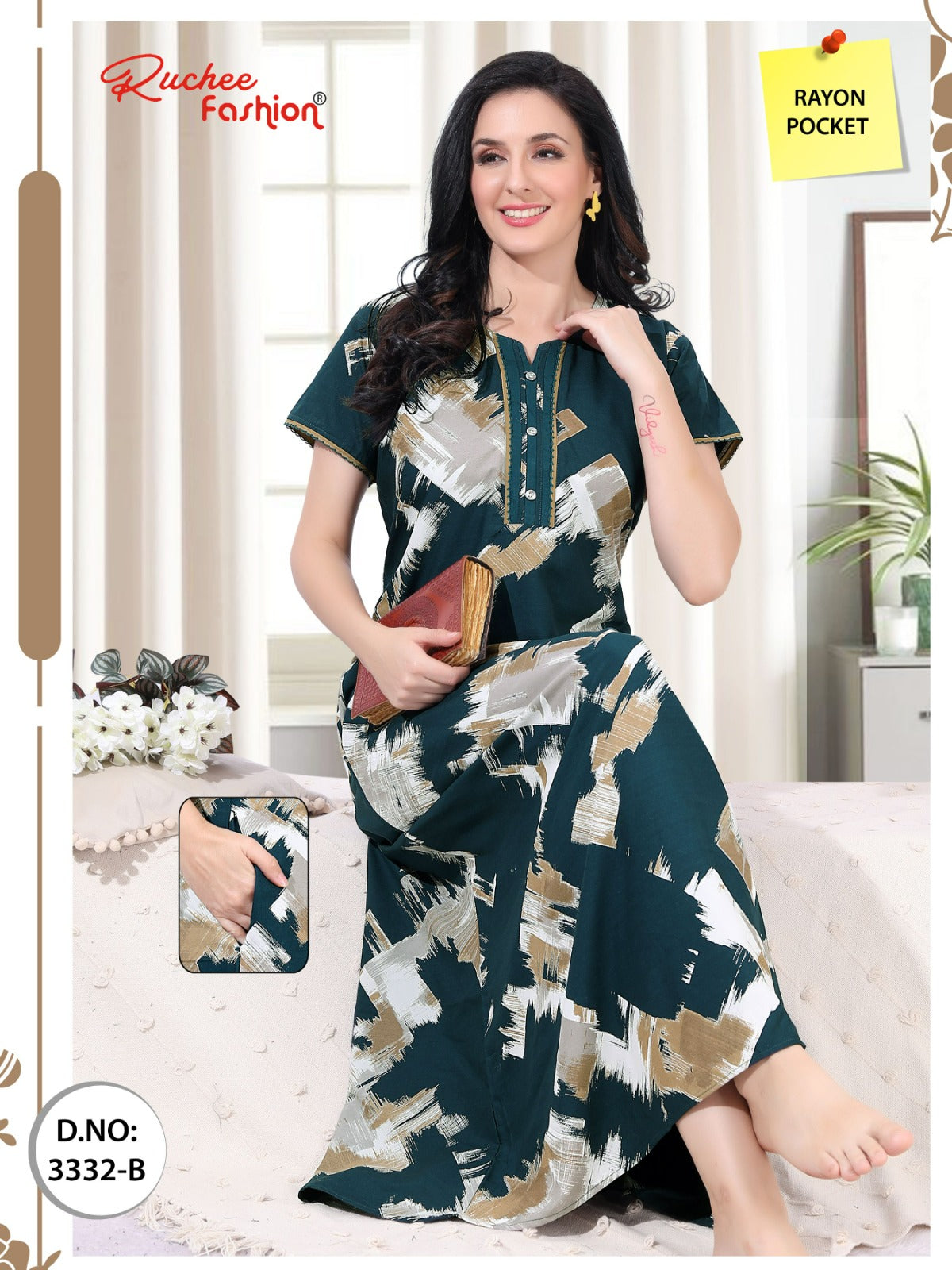 Rayon Pokcet 1206 Ruchee Fashion Rayon Night Gowns Exporter Ahmedabad