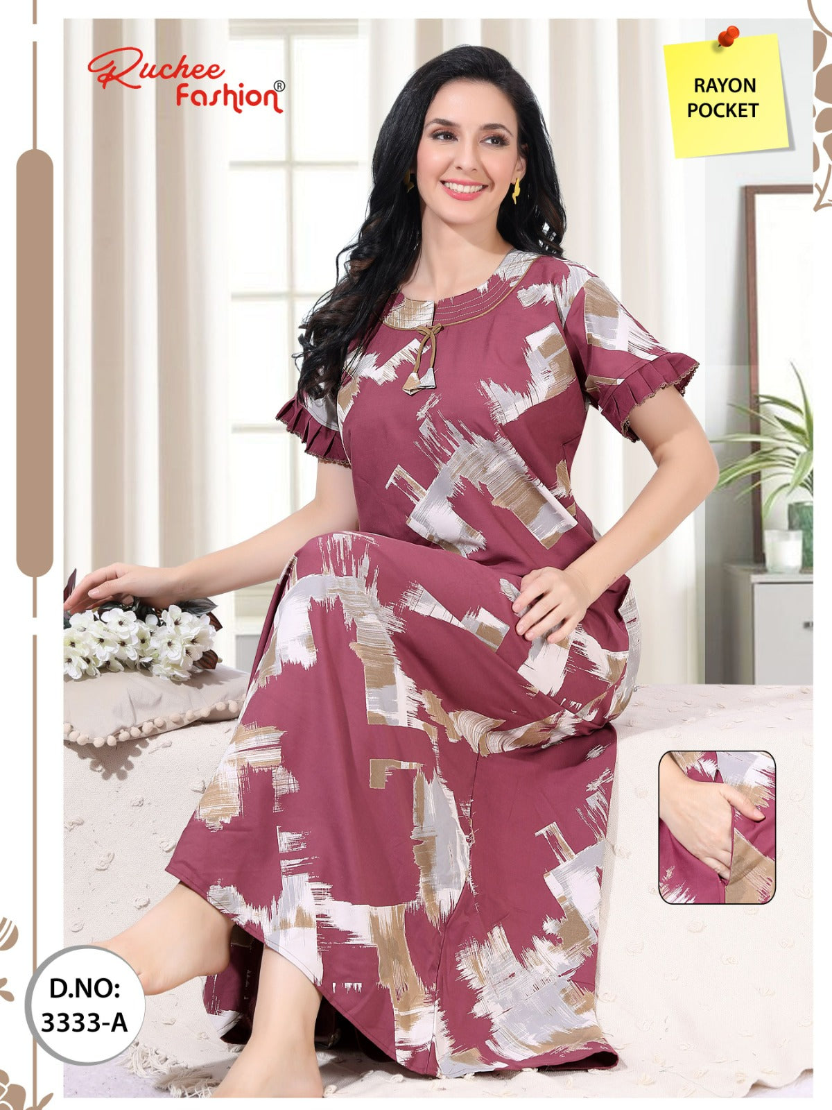 Rayon Pokcet 1206 Ruchee Fashion Rayon Night Gowns Exporter Ahmedabad
