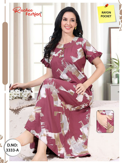 Rayon Pokcet 1206 Ruchee Fashion Rayon Night Gowns Exporter Ahmedabad