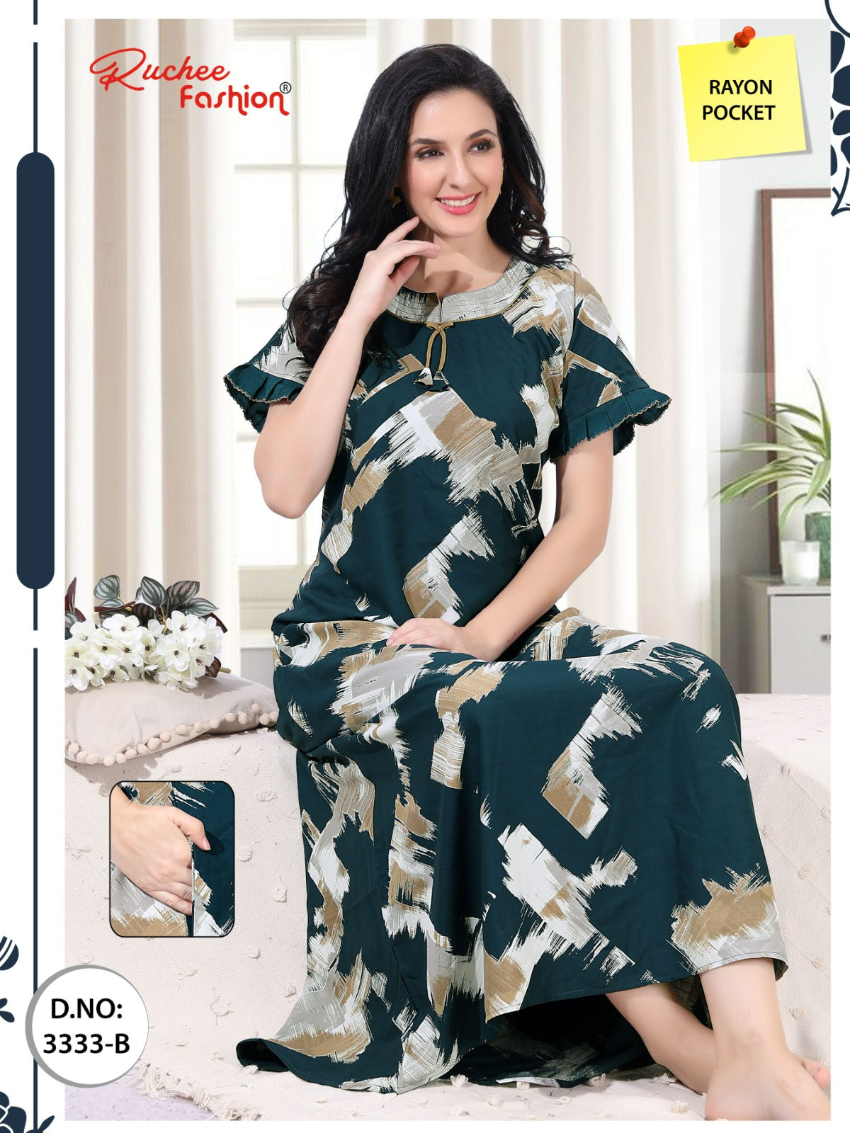 Rayon Pokcet 1206 Ruchee Fashion Rayon Night Gowns Exporter Ahmedabad