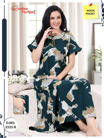 Rayon Pokcet 1206 Ruchee Fashion Rayon Night Gowns Exporter Ahmedabad